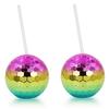 ABYN-4PCS Rainbow Disco Ball Cup With Lid And Straw - Bachelorette Party Decorations Party Favors