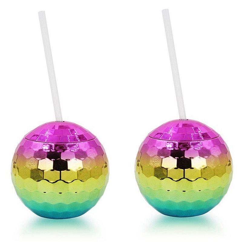 ABYN-4PCS Rainbow Disco Ball Cup With Lid And Straw - Bachelorette Party Decorations Party Favors