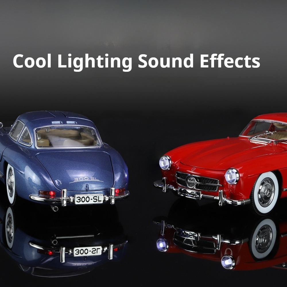1/24 Benz 300SL Toy Car Model Alloy Diecast with Pull Back Sound and Light Simulation Toy Vehicles Models Boy Birthdays Collect Gifts