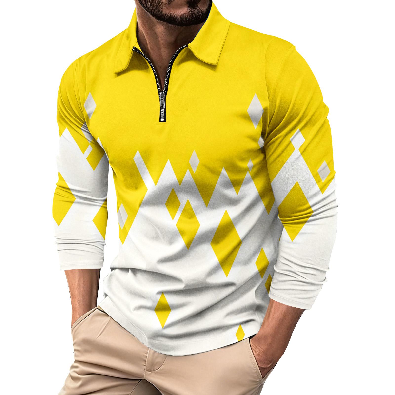 

Men s Printed Collared 1/4 Zipper Long Sleeve Casual Sports Top XXXL жовтий