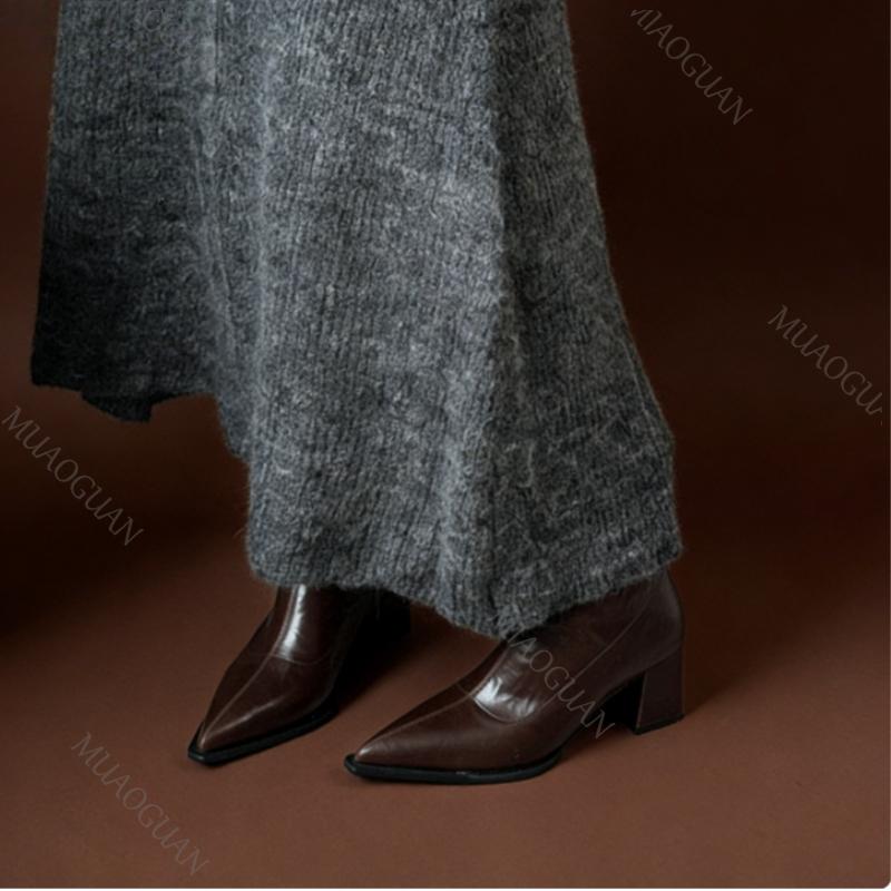 Fashion Vintage Thick Heels Women Slim Ankle Boots Elegant Footwear Pointed Toe Stripper Party Short Booties Outdoor Comfy Shoes