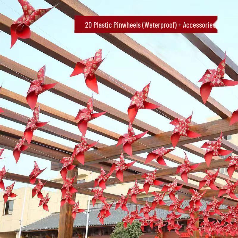 Big Red Festive Honeycomb Wedding Lanterns - Small Plastic Paper Hanging Decorations for Chinese Weddings and Courtyard Decor.