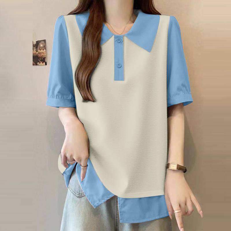 

ZANZEA Женская летняя повседневная блузка с отложным воротником и рукавом до локтя 5XL синий