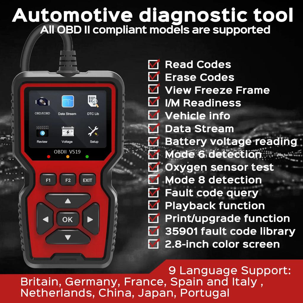Skaner OBD2 Dane na żywo Profesjonalny Mechanik Narzędzie do odczytu kodów diagnostycznych OBDII do kontrolki silnika