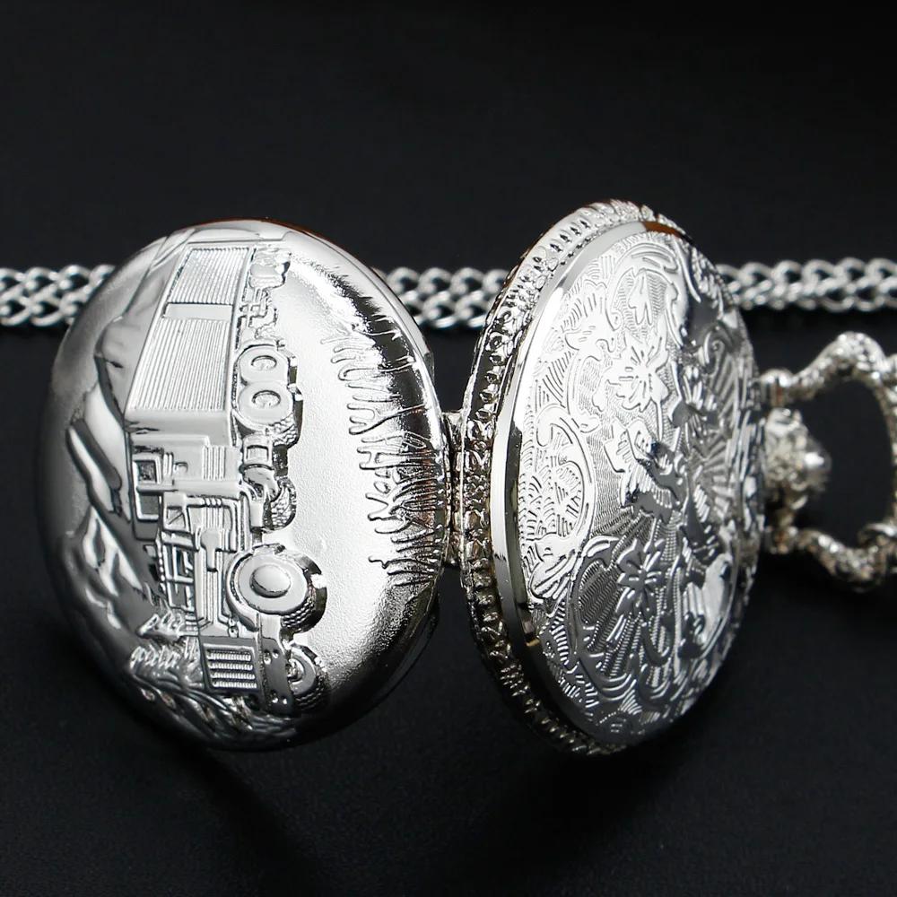 10pcs/Lot Wholesale Vintage Silver Pocket Watch with Truck Pattern Necklace Clock Gift for Men Women Drivers Reloj De Bolsillo