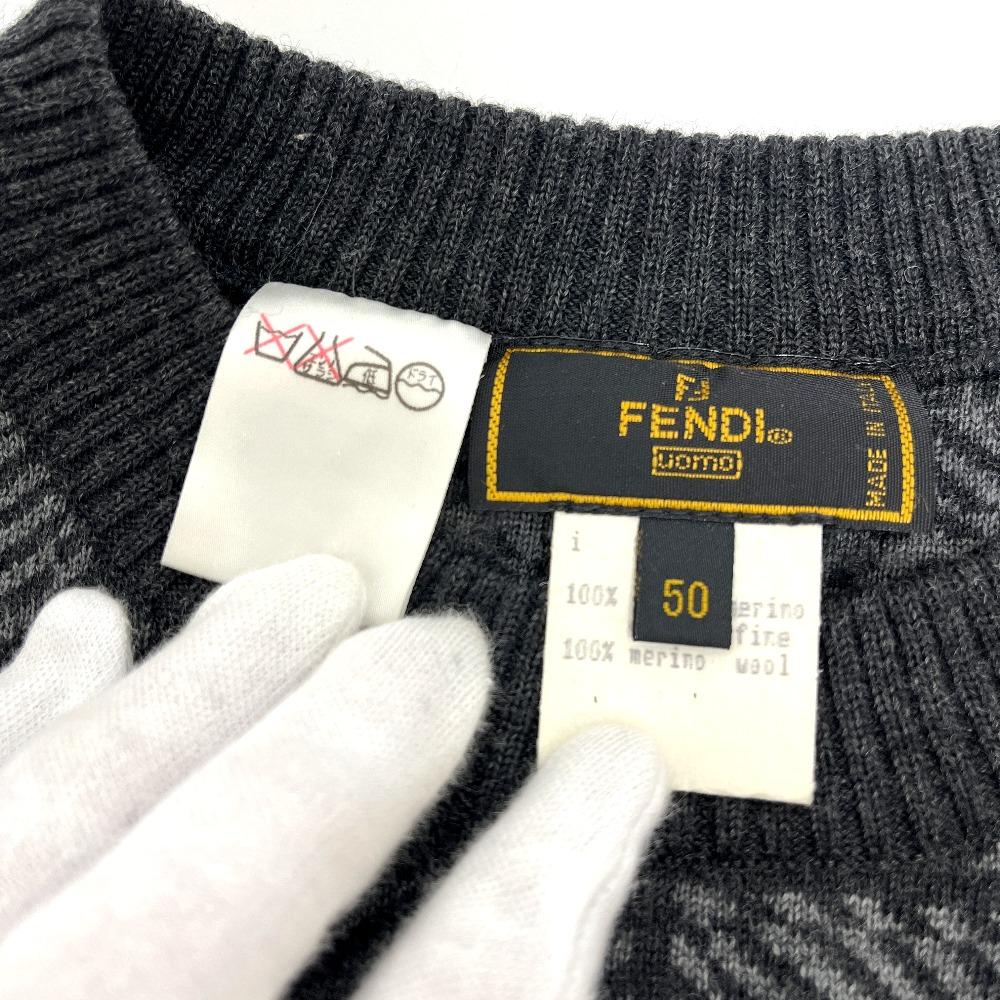 Fendi Zucca General Pattern Knit Apparel Tops Long Sleeve Sweater Wool Gray