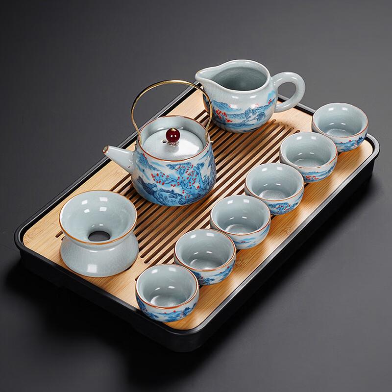 Lainuo Sky-Blue Ru Kiln Tea Set with Tray