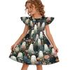 Girls Halloween Dress Flutter Sleeve Ghost Print Patchwork Skater Dress Kids Casual Party Dress with Round Neck and Short Sleeves