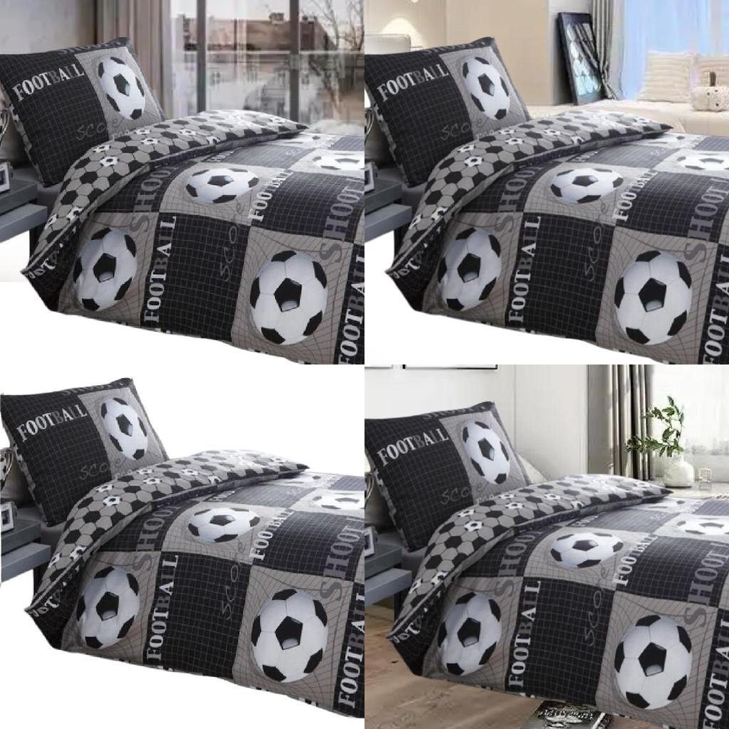 Cartoon Football Bedding Set With Satin Weave For Kids Room Sleep Comfort