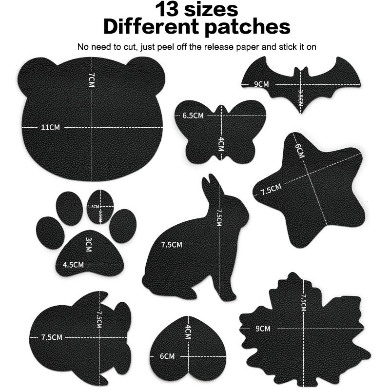 13Pcs/Set Self-Adhesive Leather Upholstery For Car Seat Sofa Chair Black Leather Repair Patch Refurbish Hole Artificial Stickers