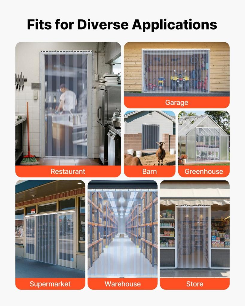 Pásková závěs PVC dveřní závěs 72" x 96" Chladicí box Mrazák Čirý plast