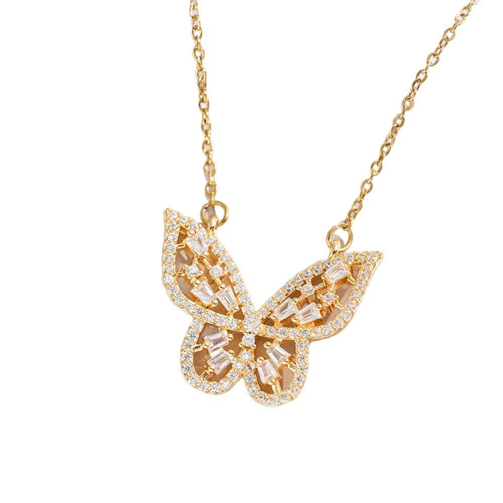 3D Hollow Butterfly Micro Inlaid Zircon Necklace Super Fairy Clavicle Chain Trendy Atmosphere Fashion Jewelry For Women Daily Gift