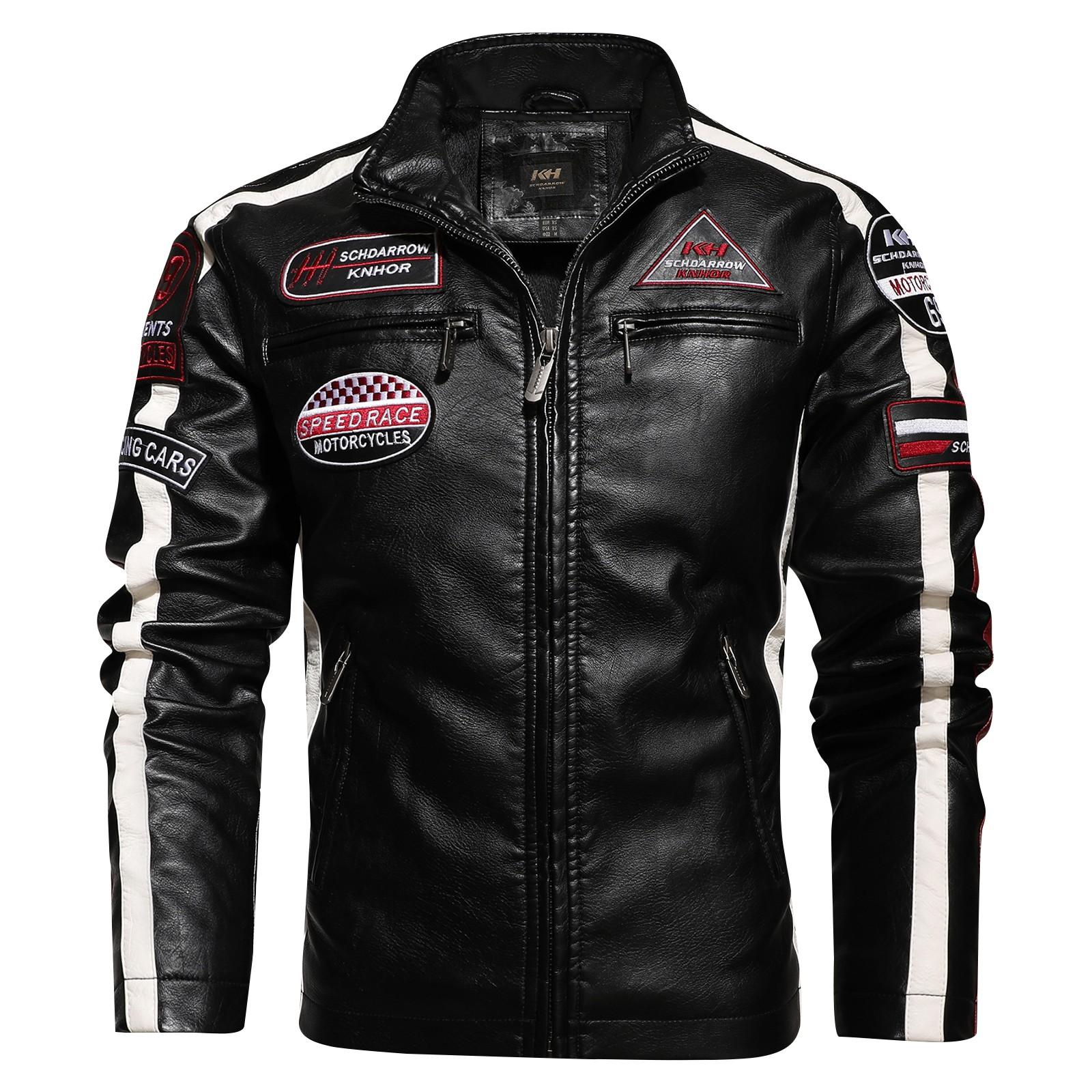 

Кожаные мужские осенние и зимние мотоциклетные куртки с вышивкой, мужские кожаные куртки XXXL чёрный