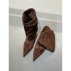 Sheepskin version retro suede pointedtoed tall boots, slope heel pleated piled boots, women's rivets decorative western cowboy boots