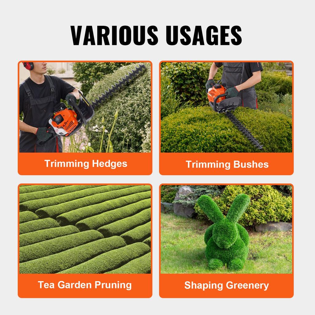 VEVOR 23.2-inch 26CC 2 Cycle Gas Hedge Trimmer, Gas Powered Handheld Hedge Trimmer with Dual Sided Dual Action Blade