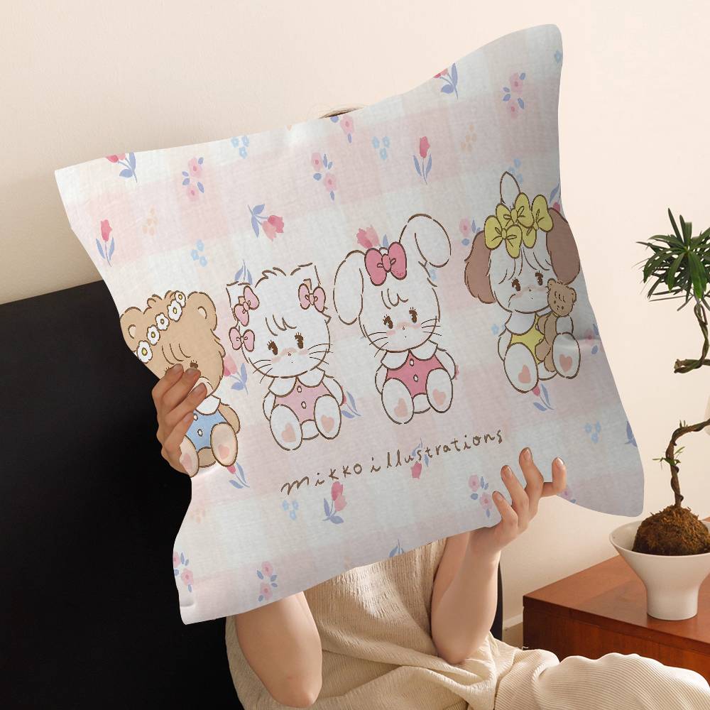 M-Mikko Illustrations Pillow Covers Cartoon Sofa Decorative Home Double-Sided Printing Short Plush Cute Cushion Cover