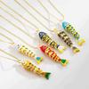 Geometrisch Ethnischer Stil Emaille Fisch Halskette Beweglich Böhmisch Glasierte Halskette Bunte Ozean Serie Goldschmuck Männlich