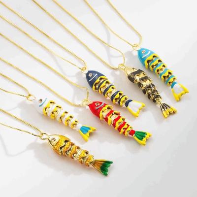 Geometrisch Ethnischer Stil Emaille Fisch Halskette Beweglich Böhmisch Glasierte Halskette Bunte Ozean Serie Goldschmuck Männlich