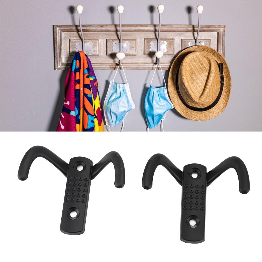 2sets Zinc Alloy Double Prong Hook Black Coat Hook Robe & Towel Hooks Wall Mounted Hook For Towel