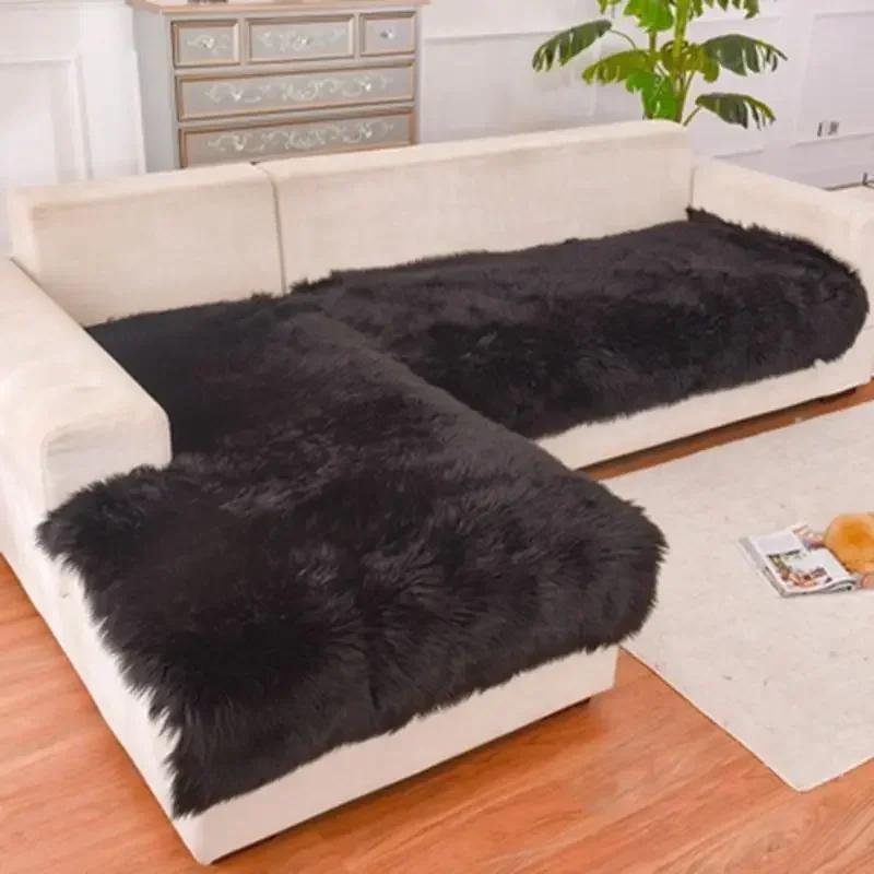 New Sofa Cover Full Cover Winter Imitation Wool Cushion Long Plush Window Thickened European Anti-skid Sofa Mat
