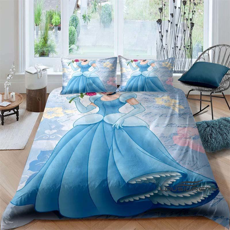 Cartoon-themed Cinderella fairy tale duvet cover and pillowcase bedding set, suitable for boys' and girls' bedrooms, and as a