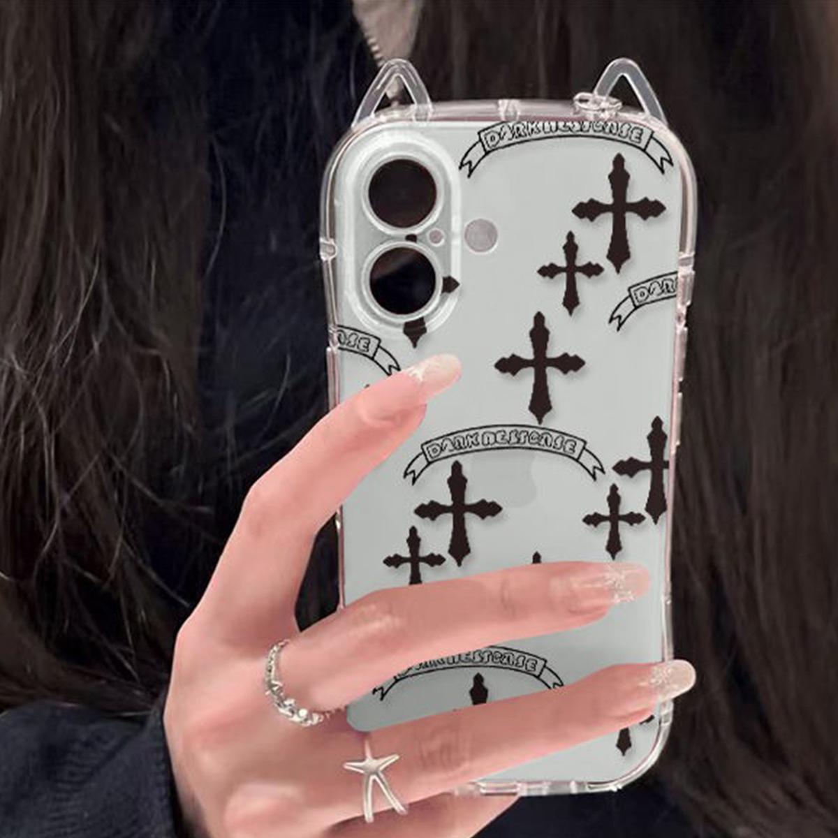 

Hollow Cat Ears Transparent and Cute for Apple 16pro Mobile Phone Case for Apple Mobile Phone Protective Case Lanyard Protective Case Ins For iPhone 17PROMAX