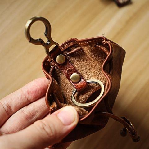 Black Brown PU Leather Unisex Mini Coin Purse, Portable Key Pouch Slim Pocket Change Storage Wallet