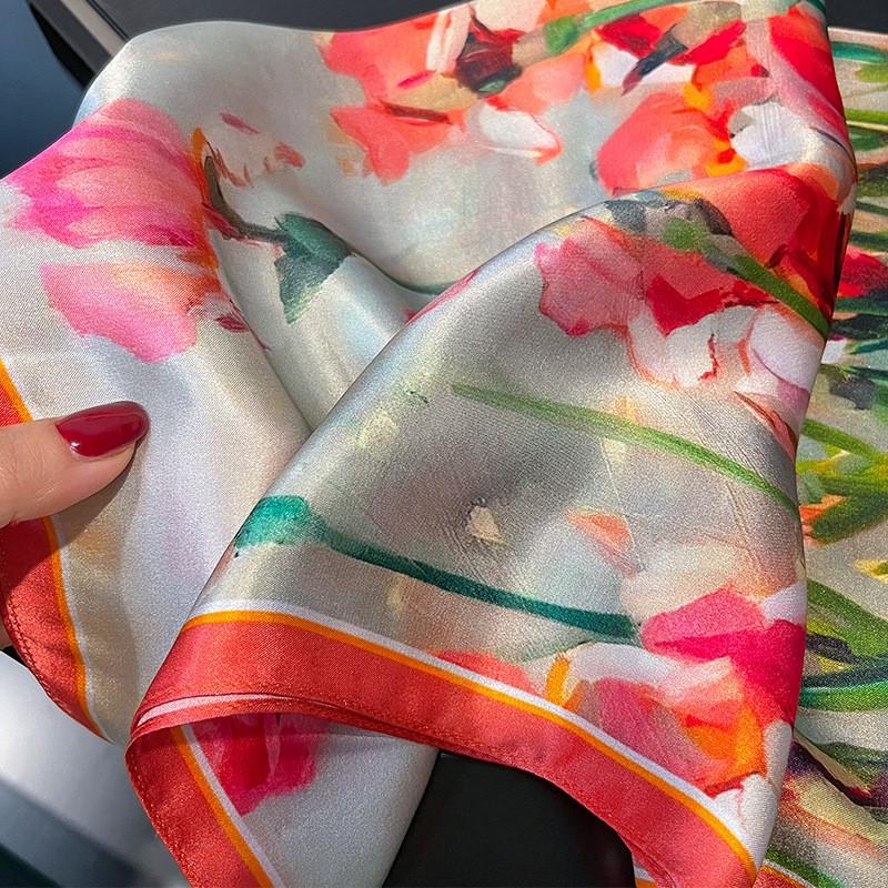 100% Pure Silk Square Scarf Women Lightweight Fashion Accessory In Plum Red Wear 53x53cm