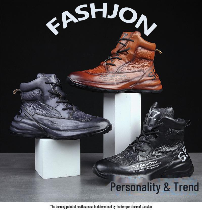 2021 European Autumn/Winter Trendy Men's Cowhide Platform Dad Shoes