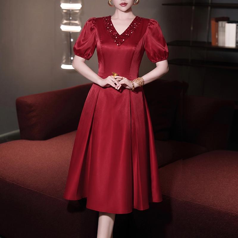ZANZEA Women Elegant Splice V-Neck Casual Short Sleeve Satin Dress S