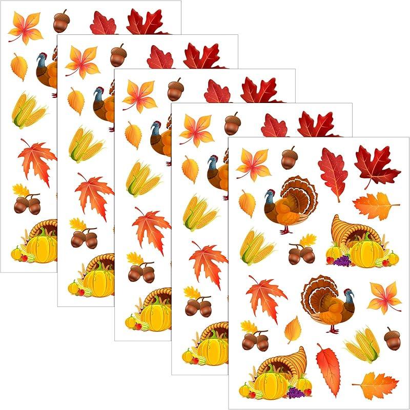 540 Pieces Thanksgiving Fall Autumn Leaves Stickers Maple Leaves Stickers for Thanksgiving Them Party Supplies and Classroom Decor
