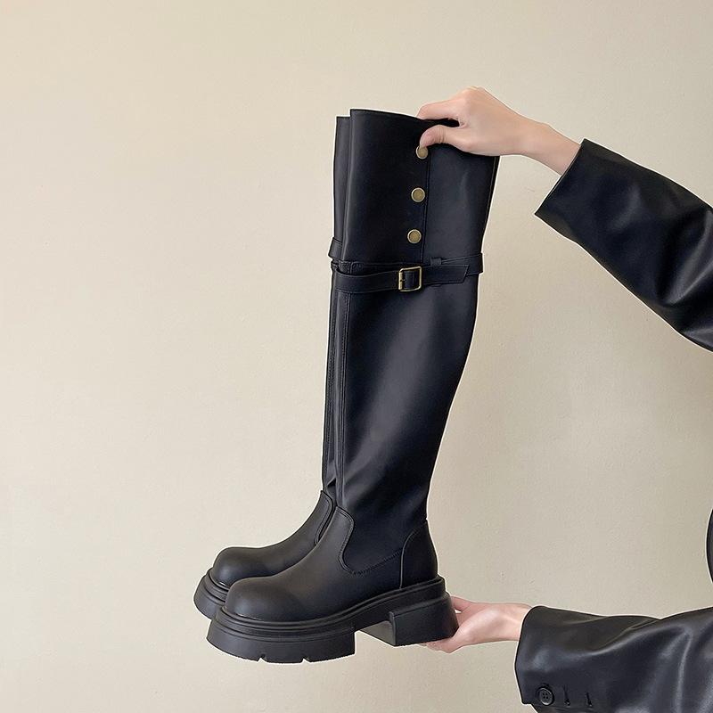 Two wear thick-soled boots for women 2025 autumn and winter new versatile thick heel thick leg circumference boots knight over the knee boots