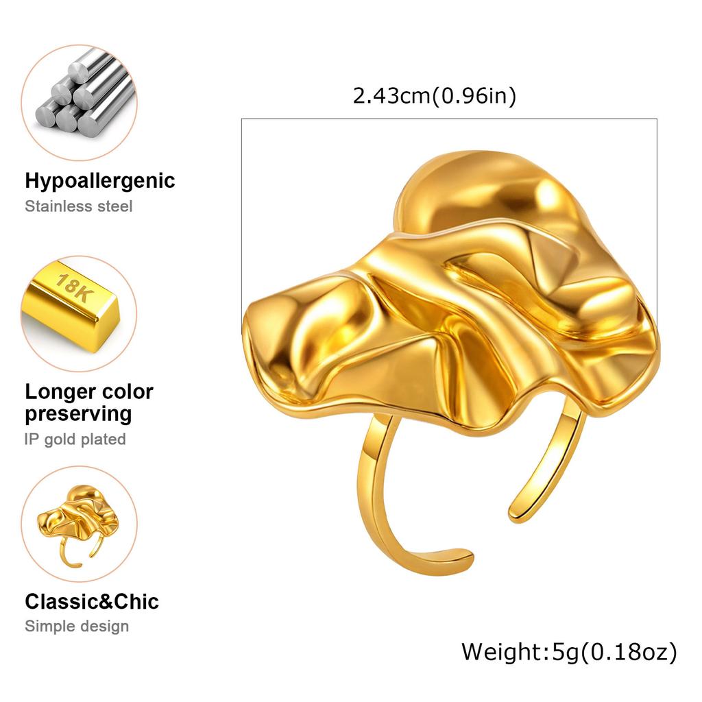 Vnox Stainless Steel Wrinkled Heart Chunky Rings For Women,Multiple Styles Exquisite Open Rings,Classic Gold Plated Jewelry