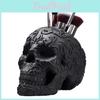 Chic Black Skull Brush Holder Resin Dcor Piece For Halloween And Gothic Home Styling
