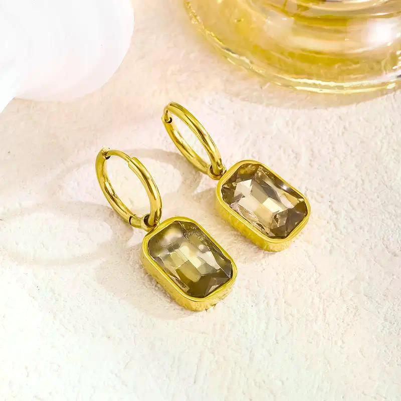 Geometric Square Crystal Zirconia Hoop Earrings Trendy Sparkling Metal Drop Earrings For Women Party Daily Accessories