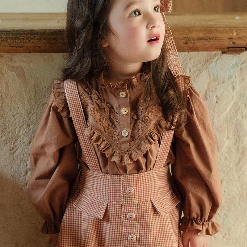 2025 Spring Vintage Puff Sleeve Lace Collar Shirt for Toddler Girls