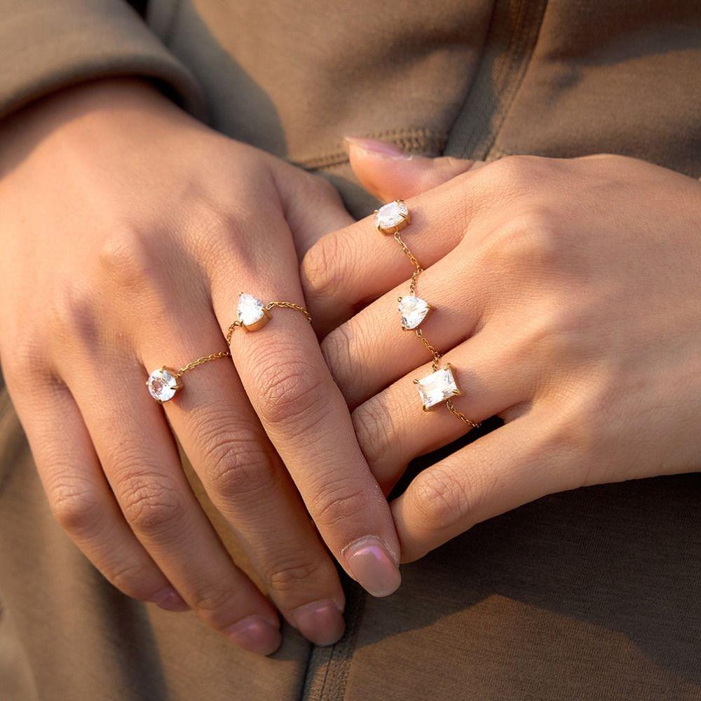 Elegant Adjustable Chain Ring Exquisite Finger Jewelry Fashion Zirconia Chain Rings Daily Wear