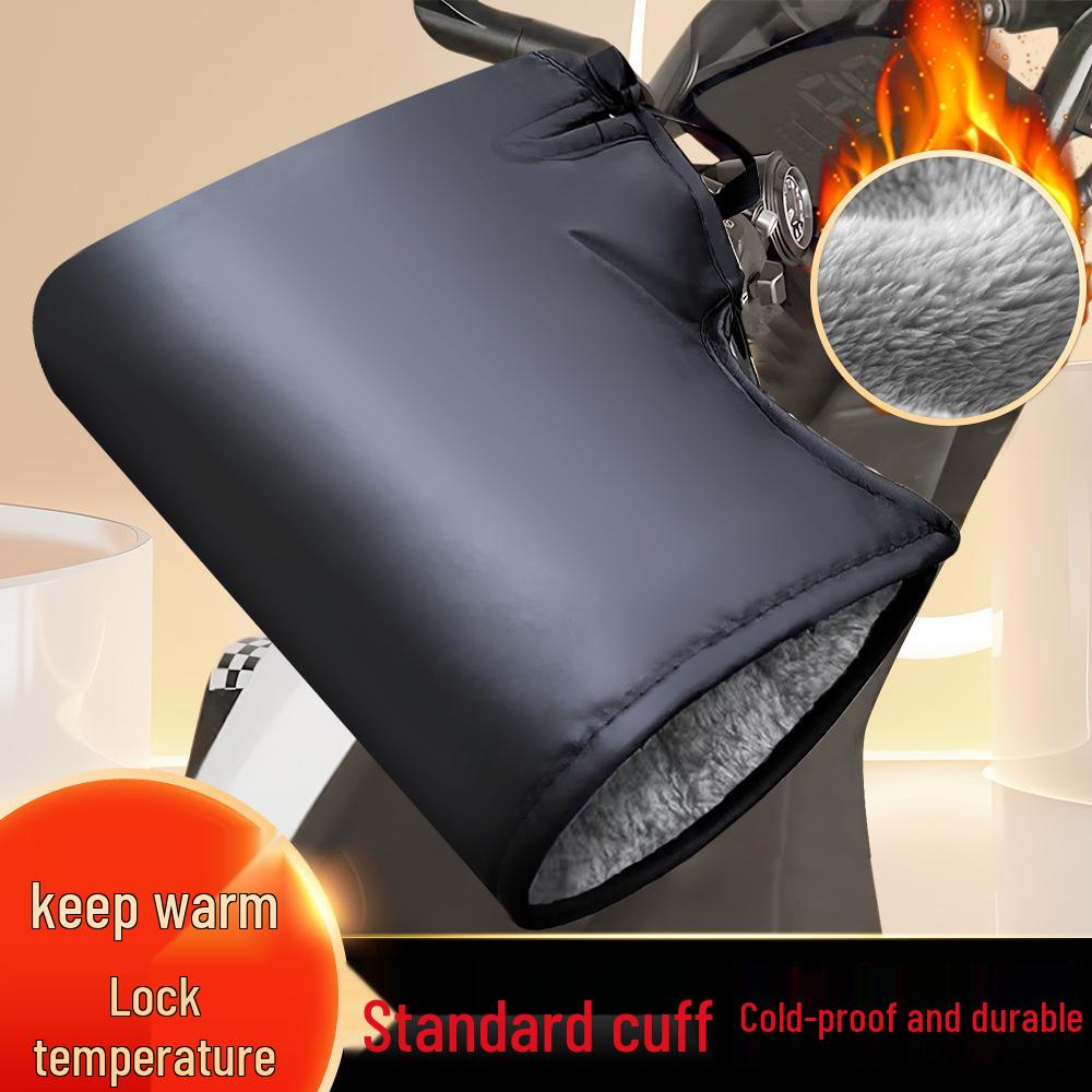 Windproof Leather Electric Motorcycle Handlebar Covers - Winter Warmth Cotton Gloves for Men & Women