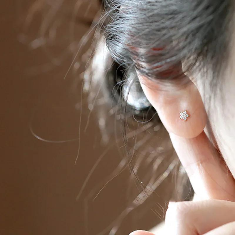 Five-Pointed Star Zircon Earrings S925 Silver Elegant Trendy Women's Accessories Gift for All Occasions