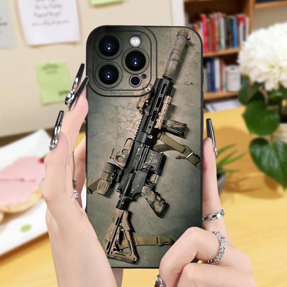 Tactical rifle close-up printed phone case suitable for iPhone 17 16 15 14 13 12 11 Pro/Max/Plus anti drop and shockproof