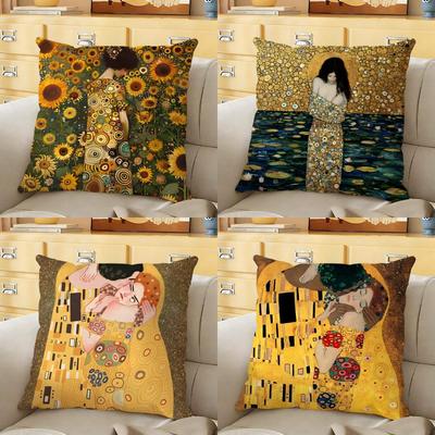 GGustav KKlimt Oil PPainting Cushion Cover Soft Durable Reversible Pillow Cover Home Car MultiScene Daily Comfort Pillowcase