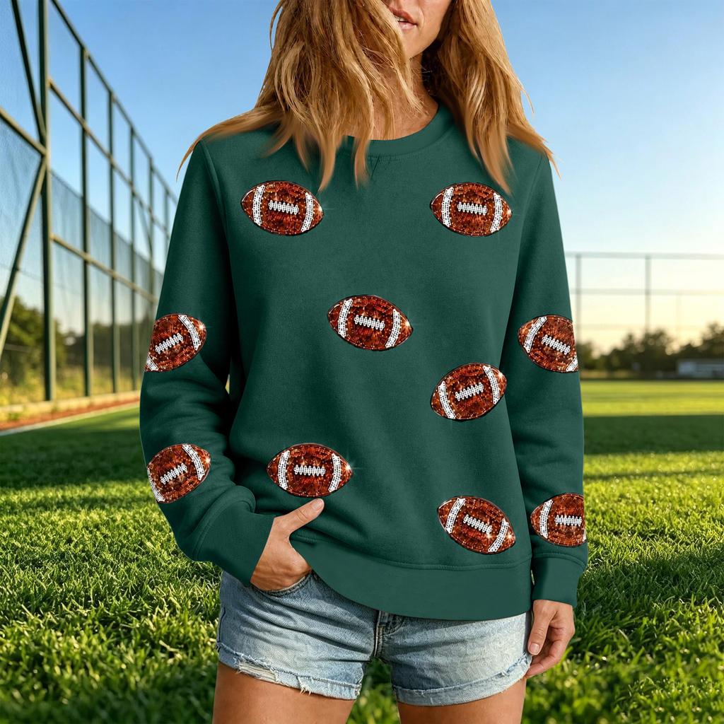 Women's Casual Neck Rugby Print Sweatshirt for Everyday Wear