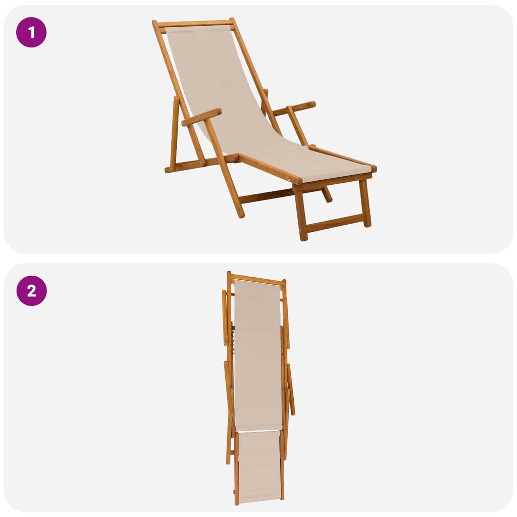 Foldable Sun Lounger Solid Eucalyptus Wood Beige