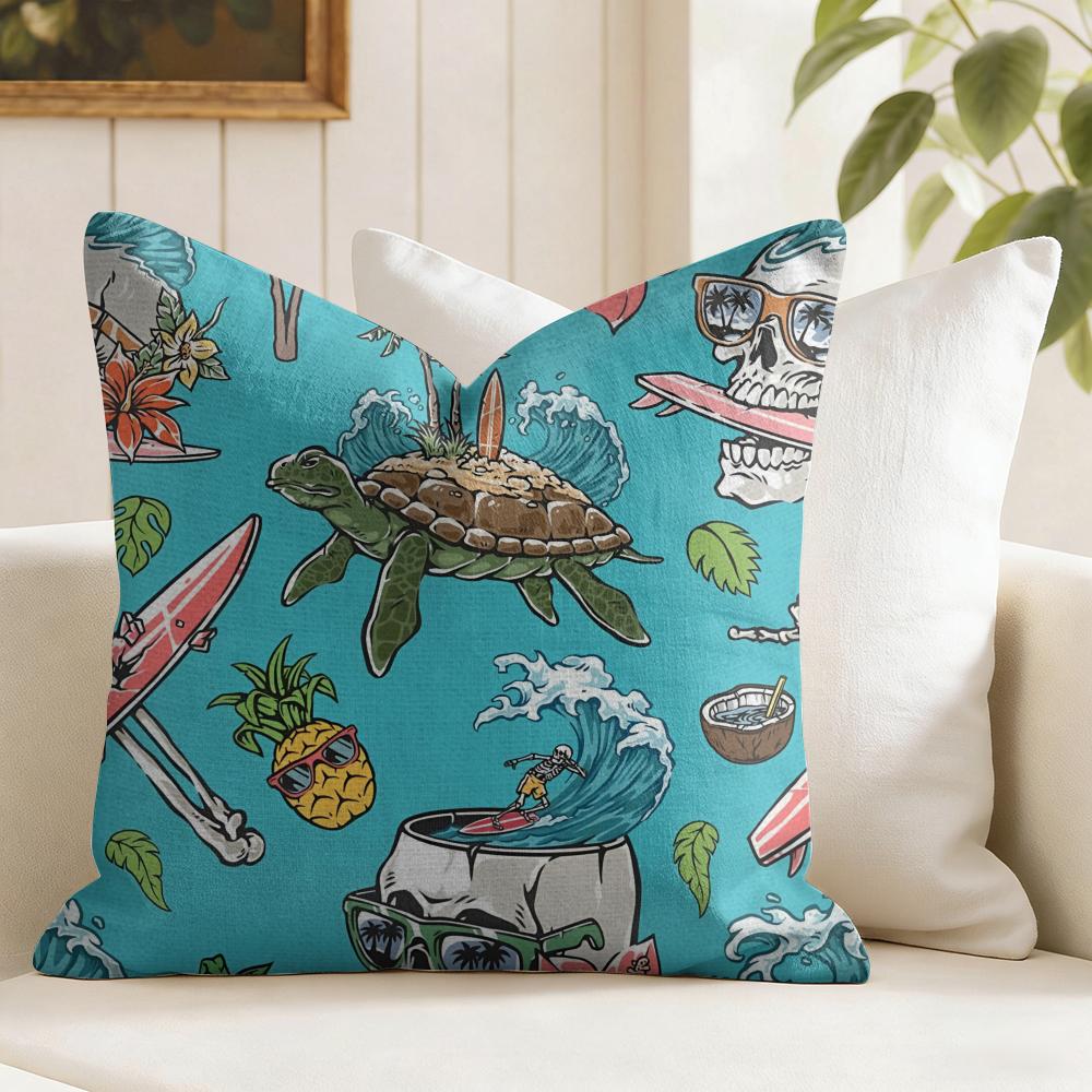 Surfing Pattern Cushion Cover Natural Linen Pillow Cover Double-Sided Print Cushion Cover For Sofa Home Decor