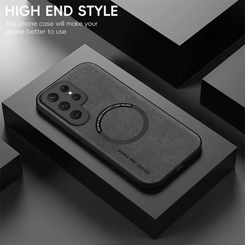 Magnetic Leather Case for Samsung Galaxy S24 Ultra S25 S20 S21 S23 S22 Note 10 20 Plus S24Ultra Wireless Charging Magsafe Cover