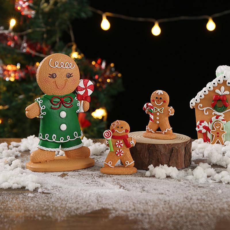 Christmas Gingerbread Man Decor Resin Cartoon Holiday Tabletop Ornament For Festive Atmosphere