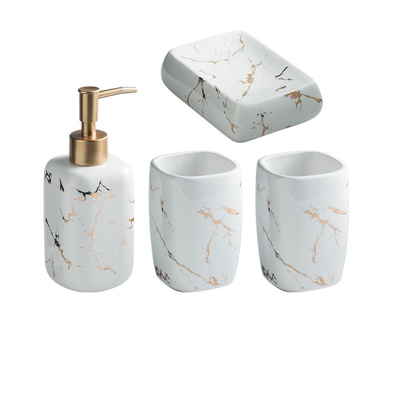 Bathroom Four-piece Set Marble Pattern Lotion Bottle Toothbrush Cup Soap Dish Ceramic Storage Bottle Bathroom Toiletries Set New