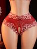 Contrast Color Lace Sexy Lingerie, Semi Transparent Open Chest Bra & Crotchless Pantt Sets, Perfect For Romantic Scenes Outfits