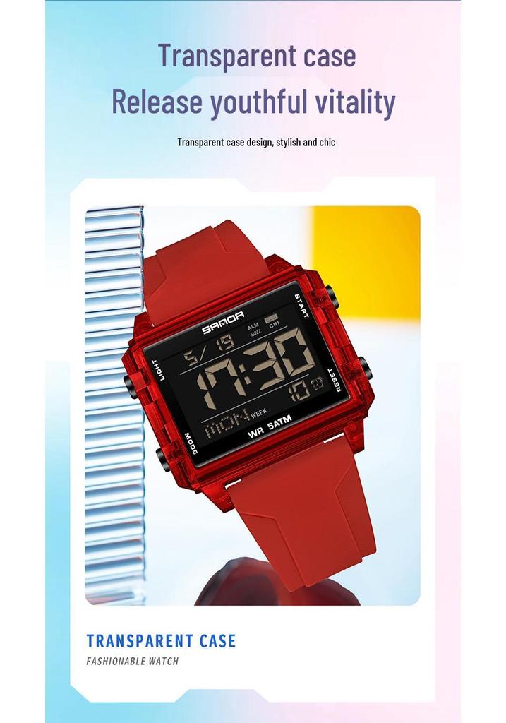 SANDA Men's Luminous Waterproof Sports Watch - Square Design with Multifunctional Countdown Timer