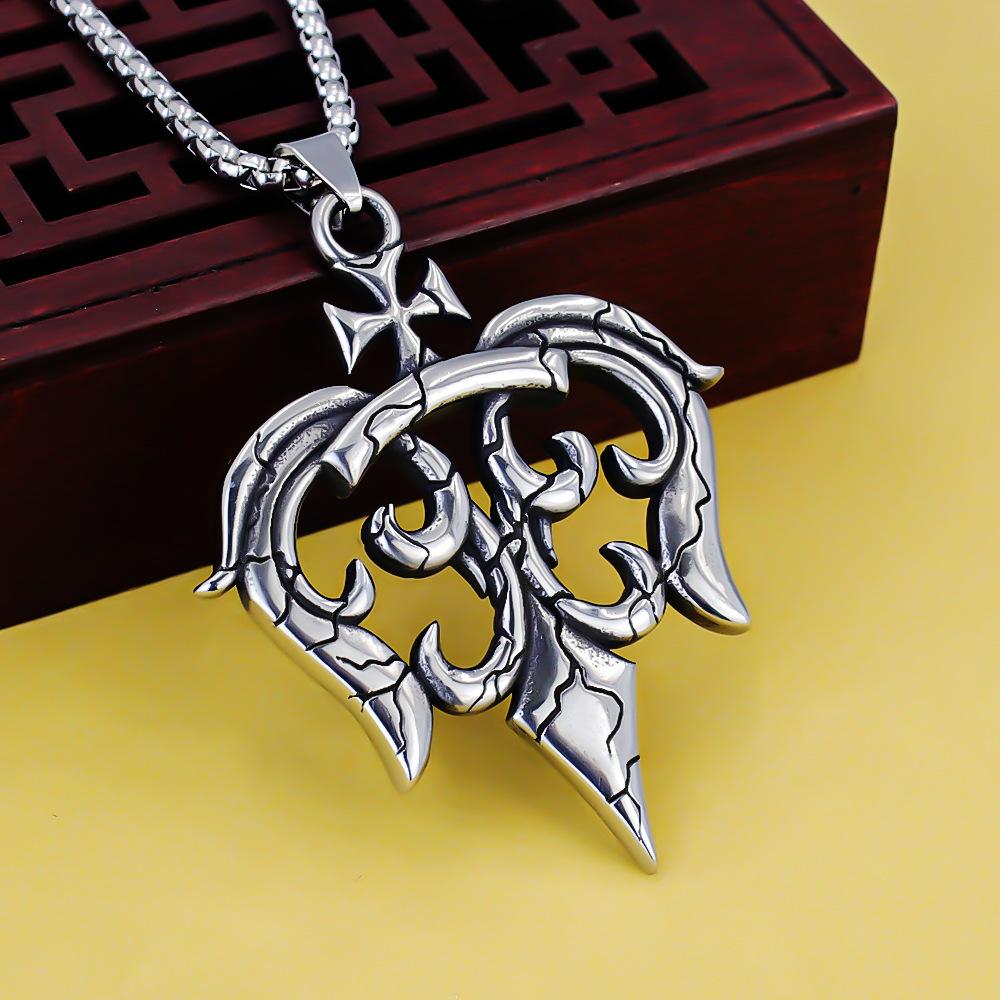

Necklace Scout Flower Three-dimensional Street Trident Anchor Cross Couple Trendy Pendant 50CM(Necklace Size) срібний